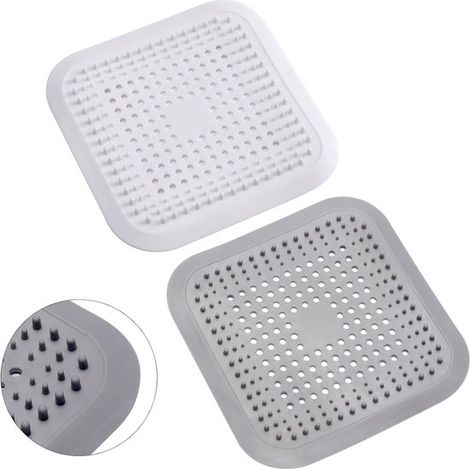 Tapón de desagüe de silicona, Tapón de desagüe anticabello, Colador de desagüe universal para fregadero, baño, bañera (blanco + gris) (1/5)