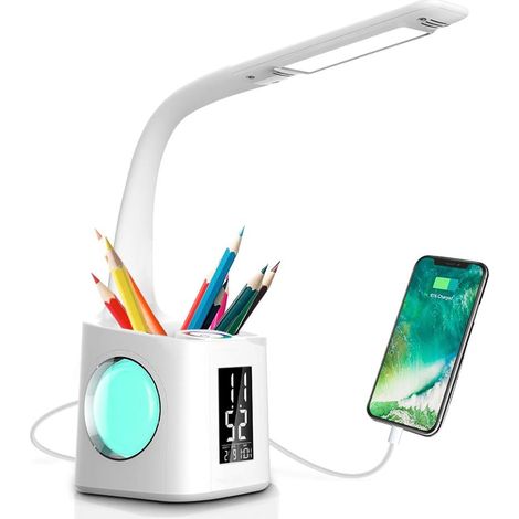 Intensité variabledirigéLampe de bureau avec fonction de protection oculaire et écran LCD, idéale pour les études, blanche. (1/5)