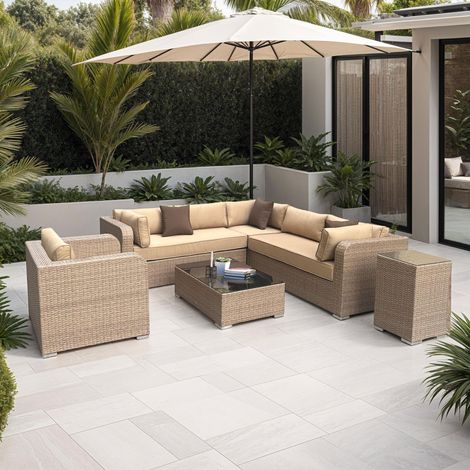 Salon de jardin en résine tressée beige 8 places VENISE