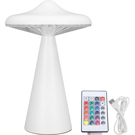 Ortviai Lampe de nuit LED en forme de champignon, rechargeable USB, 16 couleurs, télécommande tactile, blanc (1/5)
