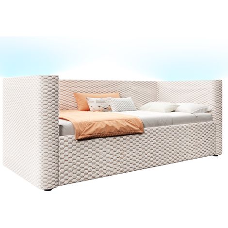 Lit banquette 90x200 cm, canapé-lit, LED, mécanisme coffre hydraulique, sommier, velours, beige, chambre d'appoint, matelas non inclus (1/5)