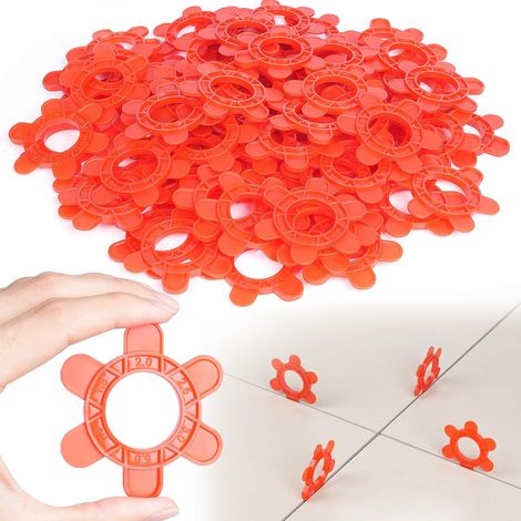 100 cales hexagonales pour carrelage, 6-en-1, réutilisables, tailles multiples (1mm - 5mm) pour sols, murs et crédences(100 pièces, rouge) (1/5)