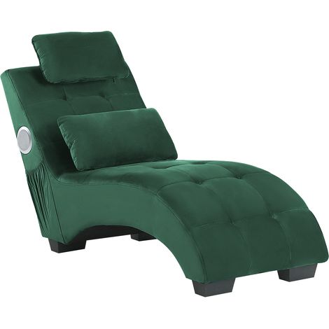 Chaise longue de terciopelo verde esmeralda altavoz bluetooth puerto USB moderno sala de estar Simorre