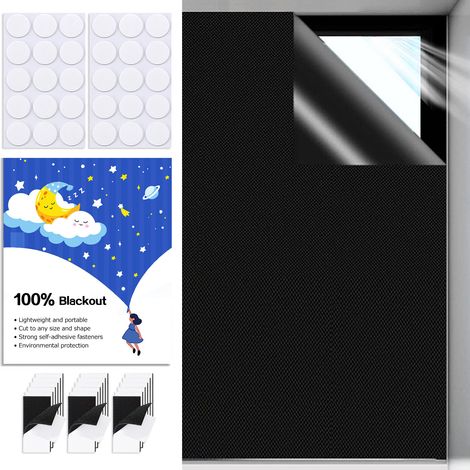 Verdunkelungsvorhänge ohne Bohren, 200x148cm Verdunkelungsvorhang Sonnenschutz Dachfenster Haus, Anti-Hitze Thermoisolierter Stoff Meterware, 100% Verdunkelungsmaterial, 420D Oxford, SchwarzA