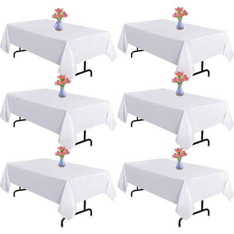 Mantel de poliéster, resistente a las arrugas, lavable, ideal para bodas, mesas de comedor, bufés, fiestas y acampadas. (Blanco, 153 x 260 cm, paquete de 6 unidades) (1/5)