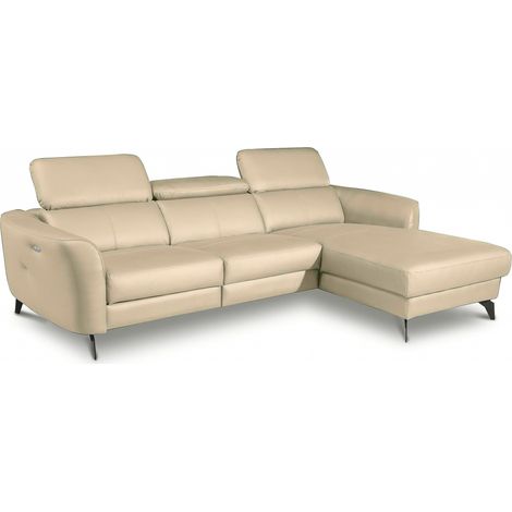 Canapé d'angle relax en cuir de luxe italien avec relax électrique, 5 places BERTONI, beige, angle droit (1/5)