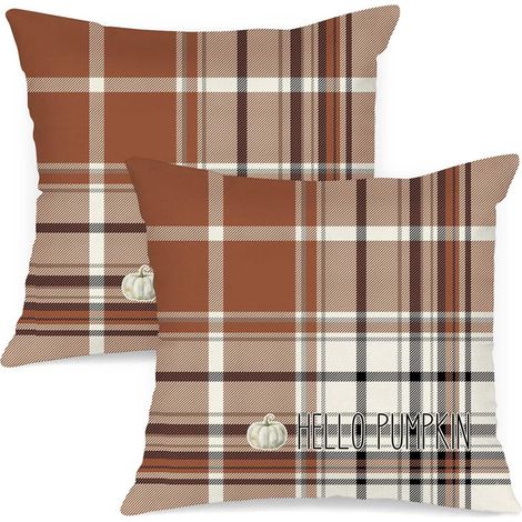 Lot de 2 housses coussin automne aquarelle 45x45cm noir brun blanc (1/4)
