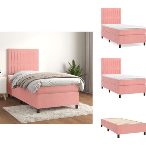 Sommier à lattes de lit avec matelas Rose 90x190 cm Velours - Lit Double - Lit Tapissier - Lit Velours - Lit Rose - Literie (1/5)