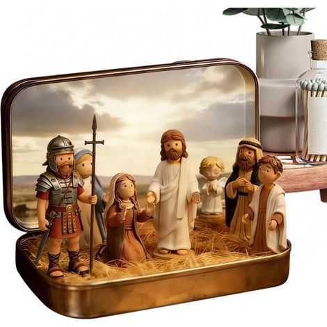 Figurines Miniatures de Jésus Scène Religieuse Réaliste et Drôle Set De Figurines Miniatures En Boîte Métallique pour la Maison, le Bureau, l'Église, les Fêtes et (1/5)