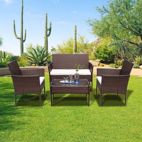 TolleTour Gartenmöbel Gartenset Gartenlounge Rattanmöbel Sitzgruppe Garnitur Balkon braun