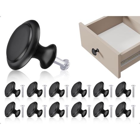 Lot de 12 boutons de meuble vintage en acier inoxydable avec vis pour tiroirs, meubles, armoires de cuisine, salles de bains, bureaux et espaces commerciaux (noir, 30 mm) (1/5)