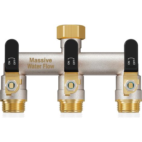 3voies Distributeur d'eau à double débit, distributeur 3/4 pouce, construction robuste en laiton nickelé, adaptateur de robinet extérieur haut poignée métallique allongée-poignée noire - 3 (1/5)