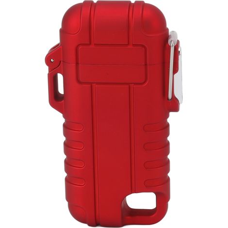 Briquet rechargeable USB, coupe-vent, à double arc électrique, étanche, sans flamme, avec trou de suspension pour le camping (rouge). (1/5)