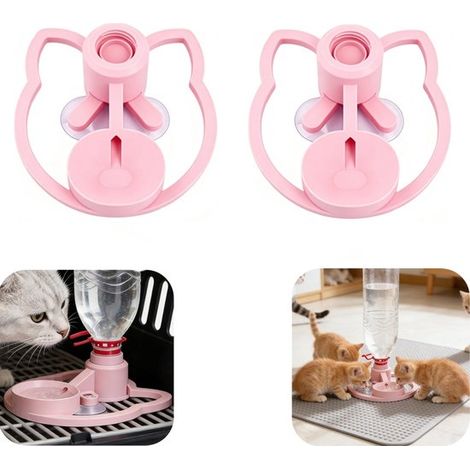 Fontaine à eau pour chat (lot de 2) bouteille Plateau porte Anti (rose, 15,5 x 16,5 cm) (1/5)