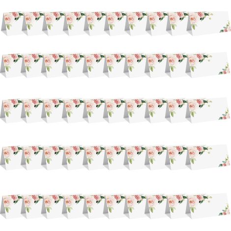50 Cartes de place, Motif floral blanc, Pliées 10,2cm x 8,9cm, Papier résistant, Pour mariage fête (1/5)