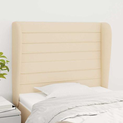 Tête de lit avec oreilles Style Classique Armoire de lit - Crème 83x23x118/128 cm Tissu BV963279 - BonneVie (1/5)