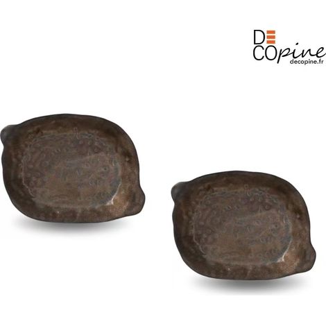 DECOPINE Lot de 2 plats décoratifs artisanaux 24,5 x 17 cm brun foncé minéral (1/3)