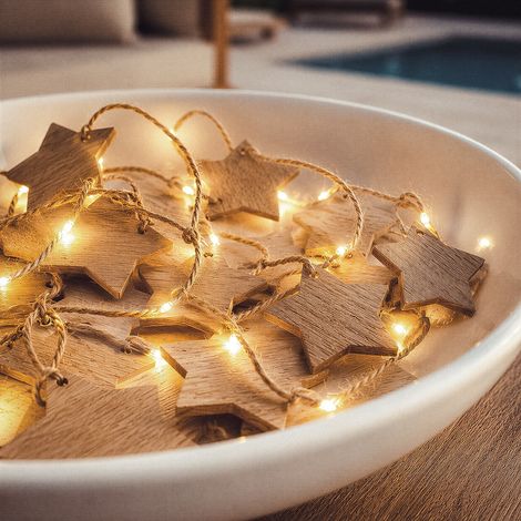 Guirnalda de Luces LED Estrella Madera con Batería 2,2m 3000K Blanco Cálido (1/5)