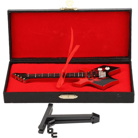 Realistisches Miniatur-E-Gitarren-Design mit Ständer und Koffer, dekoratives Sammlerstück mit Musikmotiv, nicht spielbar, naturgetreues Modell.