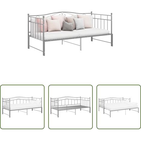 vidaXL Lit de nuit - Cadre de canapé-lit extensible sans matelas gris métal 90x200cm (1/5)