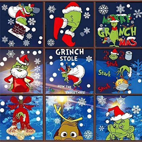 Autocollants de Noël, 9 feuilles de décorations de fenêtre de dessin animé, autocollant de dessin animé double face,Style 1 (1/5)