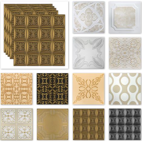 Panneaux de plafond Styropor XPS nombreux motifs 50x50cm no.03 à no.112: NR.57.TB - beige blanc, 2 m² / 8 panneaux