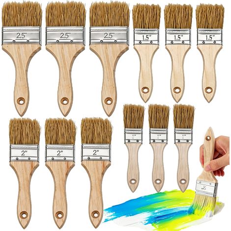 Lot de 12 Pinceaux Plats Largeur 23/34/50/60 mm pour Peinture Vernis Bois (1/5)