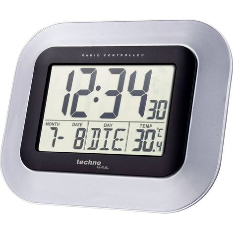 Horloge murale Techno Line WS 8005 radiopiloté(e) 22.8 cm x 18 cm x 2.8 cm argent, noir (1/3)