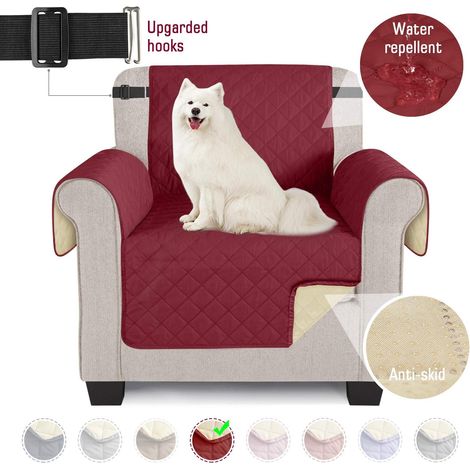 MINKUROW Fundas De Sofá Funda De Sofá Impermeable Para Perros Con Banda Elástica De Espuma Antideslizante Para Proteger Contra Derrames, Desgaste Y Grietas (Rojo Vino, 1 Plaza) (1/5)