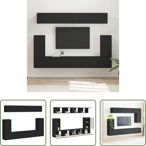Rangement salon - Ensemble meuble TV Montage mural 5 pcs Noir Bois d'ingénierie (1/5)
