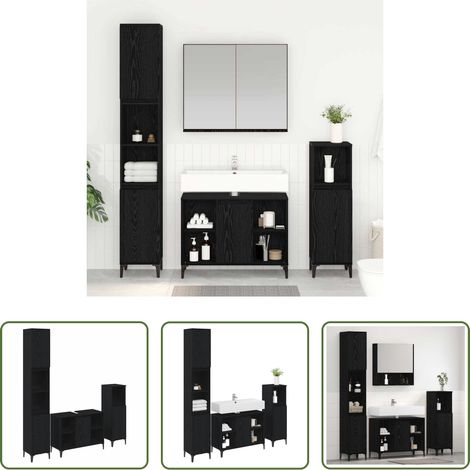 Badmöbel Set - Badezimmermöbel-Set 3 Stück Schwarz Eichen-Optik Holzwerkstoff (1/5)