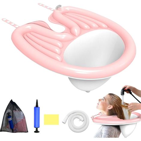 Lavabo gonflable et mobile pour le lavage des cheveux, lavabo portable avec pompe à air et système de drainage pour les personnes handicapées, les personnes âgées et les femmes enceintes