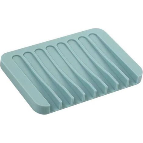 Selbstentleerende Silikon-Seifenschale, hellblau, 11,581 cm, Badezimmer-Seifenschale mit Wasserfallablauf, rutschfeste Matte. (1/4)