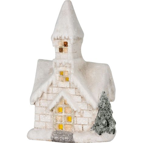 Dekoration MagicHome Weihnachten, Kirche, 3 gelbe LEDs, Keramik, 2xAAA, für Innenbereich, 17x11x27 cm (1/2)