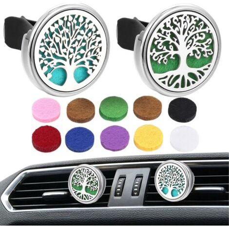 QORVA-2 PCS Diffuseur d'Arômes en Acier Inoxydable pour Voiture avec 10 Tampons de Rechange, Clip de Ventilation Parfumé Médaillon (pour Voiture, Salon, Bureau, Maison)