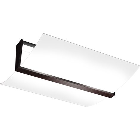 Plafoniera Contemporanea Wood Metallo Nerowengè Vetro Bianco 2 Luci E27 43Cm