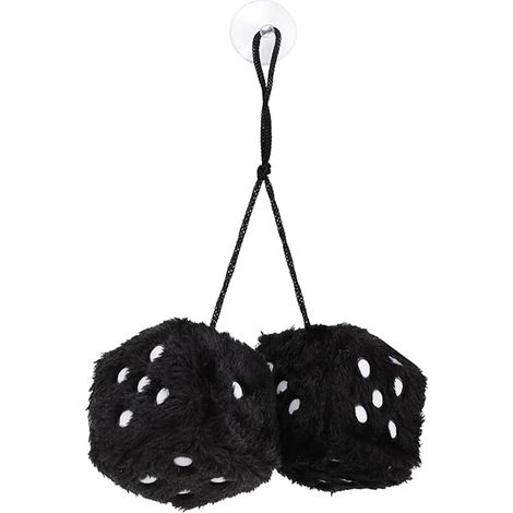 Pair of Hanging Plush Cube Car Ornaments, Dice Plush Cube, Car Accessories for Interior Rearview Mirror (Black) (1/5)
