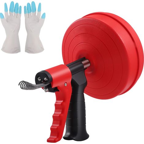 Espiral de limpieza de tuberías, mecanismo de alimentación automática, 10 m de longitud, roja. (1/5)