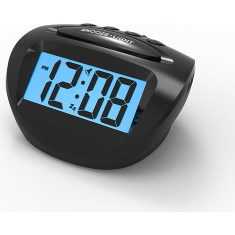 royaluxe - Réveil numérique LCD à piles uniquement petit, rétroéclairage bleu, volume d'alarme croissant, horloge de base simple pour chambre/bureau/voyage (pile non incluse) (1/5)