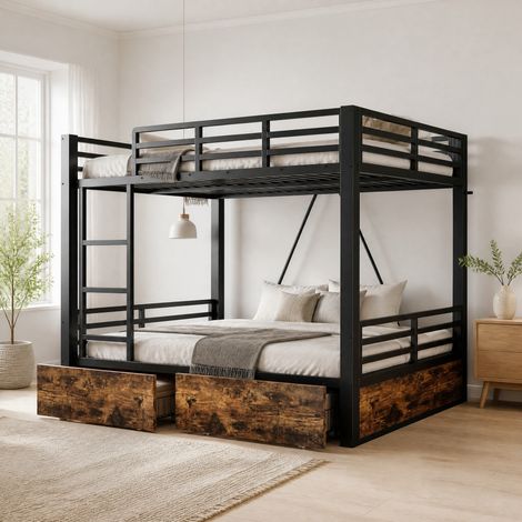 Letto a castello 140x200 cm in metallo nero con cassetti, per piccoli spazi - MEUBLIV (1/5)