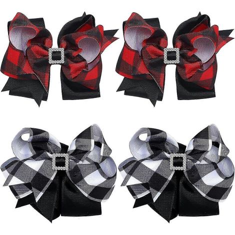 Lot de 4 pinces à cheveux à carreaux de Noël, accessoires de coiffure pour femmes et filles (1/4)