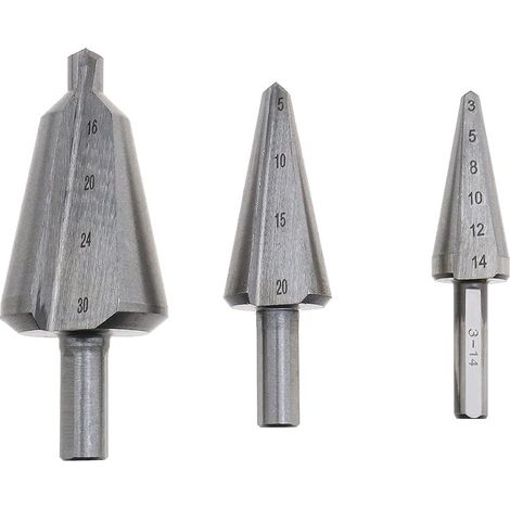 Lot de 3 forets coniques en acier haute vitesse 3-14 mm, 5-20 mm, 16-30 mm, coupe-chanfreinage, coupe-bois, métal (1/5)