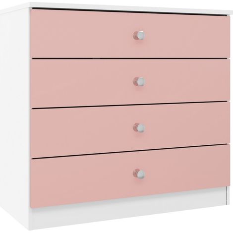 Denver 4 Drawer Chest - L36 x W75 x H70 cm - White/Pink Gloss