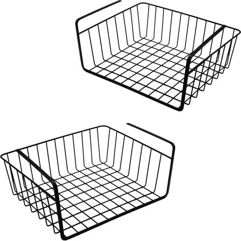 Unterregal Hängekorb aus Metall 2er Set schwarz - 32 x 27 cm - Aufbewahrungskorb zum Einhängen an Regalböden