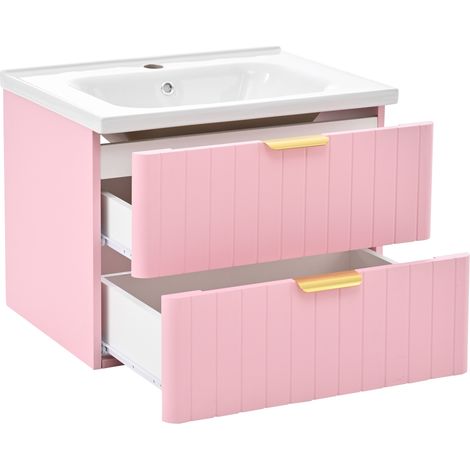 Mueble de baño suspendido con lavabo cerámico 60,5 cm MDF resistente a la humedad rosa HOMVRA (1/5)