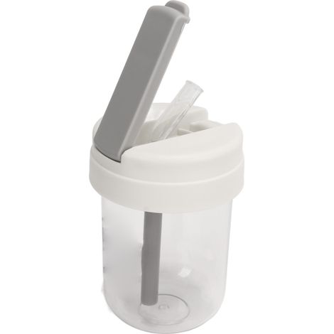 Tragbarer 300-ml-Isolierbecher mit Strohhalm, ideal zum Trinken von Wasser oder Tee, bei der Arbeit oder beim Sport (weiß). (1/5)