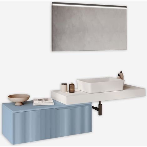 Mobile bagno sospeso con specchio LED e lavabo base bianca Venere - Azzurro