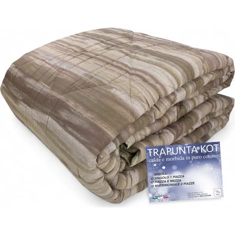 Couette Kot brossée beige - Couvre-lit d'hiver en pur coton - Fabriqué en Italie, rembourrage hypoallergénique Cm. 170x270