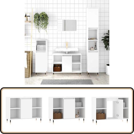 Badschrank Weiß 80x33x60 cm Holzwerkstoff - Badeschrank - Holzwerkstoff - Weißer Schrank - Badezimmermöbel - Spiegelschrank