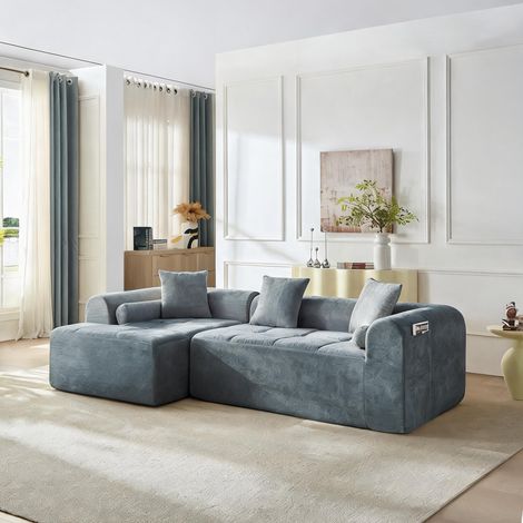 Canapé d'angle bleu en tissu chenille 263 cm avec rangement (1/5)
